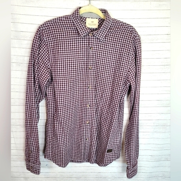 SCOTCH & SODA MAROON and GRAY CHECKED BUTTON DOWN, SZ LARGE - Picture 1 of 14
